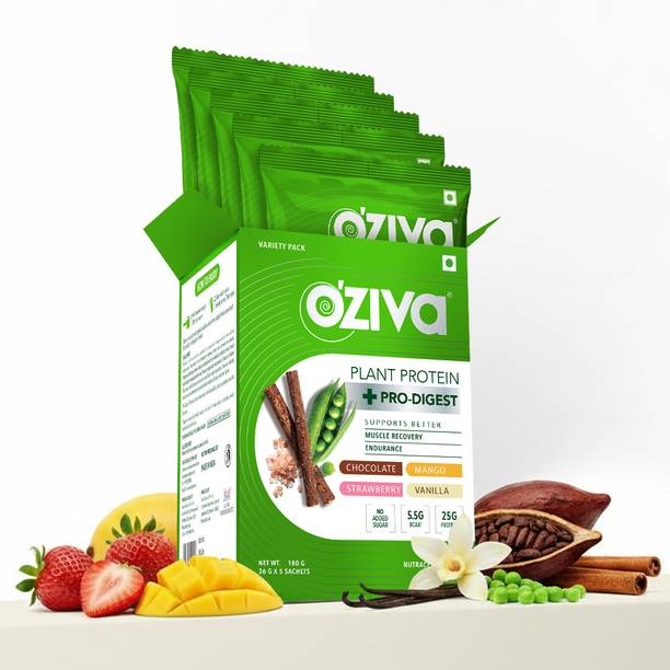 OZiva Plant Protein + Pro-Digest | 25g Protein, 5.5g BCAA | Supports Muscle Recovery Plant-Based Protein