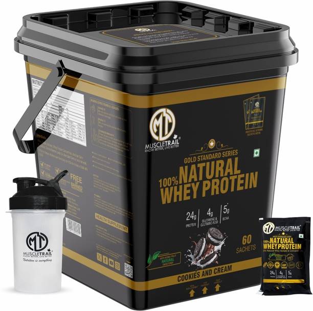 Muscle Trail Gold Standard Series 100% Natural Whey Protein|24g Protein|60 Individual Sachets Whey Protein