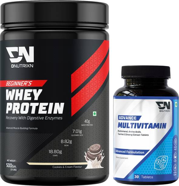 DNUTRIXN Beginner's High Whey Protein 40G & Multivitamin Tablets | Digestive Enzyme, BCAA Whey Protein