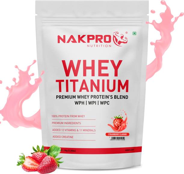 Nakpro TITANIUM Tri Blend Whey Protein Hydro, Isolate & Concentrate - 1 Kg Strawberry Whey Protein