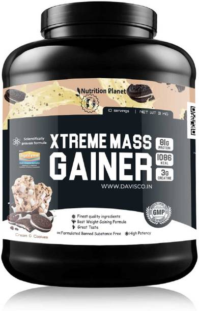 Nutrition Planet Xtreme Mass Gainer With Added DigeZyme (Cookies and Cream - 3Kg, 10 Servings) Weight Gainers/Mass Gainers