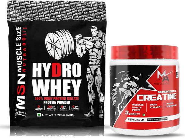 MUSCLE SIZE Hydro Whey protein With Unflavored Creatine Monohydrate 300g Powder Combo Pack Whey Protein