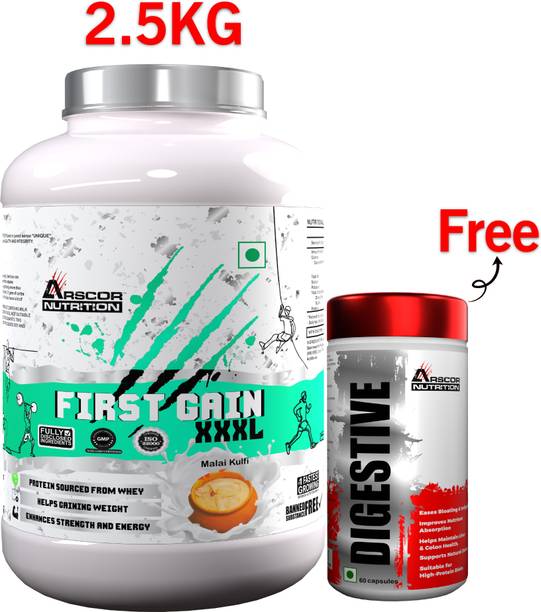 Arscor First Gain Mass Gainer (2.5kg) with Free Digestive (60caps) | Lean Muscle Weight Gainers/Mass Gainers