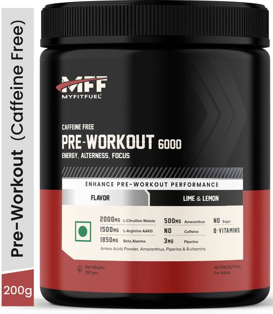 MyFitFuel Pre-Workout 6000 Caffeine Free (5.35g Aminos+8 More Energy, Focus) 200gLimeLemon BCAA