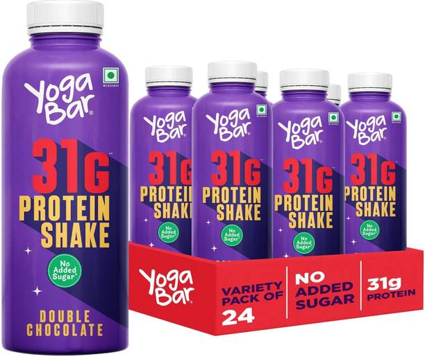 Yogabar 31g Protein Shake|Double Chocolate|No Added Sugar|24 Bottles Protein Shake
