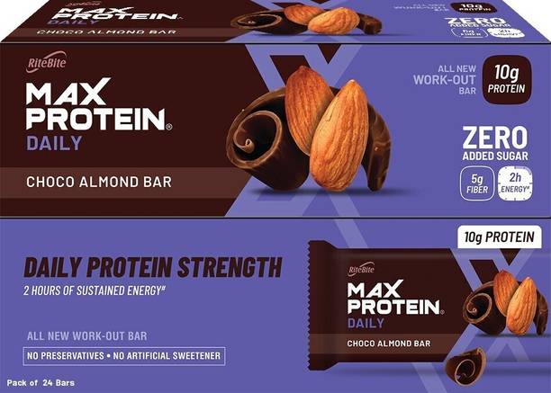 RiteBite Max Protein Daily Choco Almond 10g Protein Bars with 5g Fiber, 0 Added Sugar Protein Bars