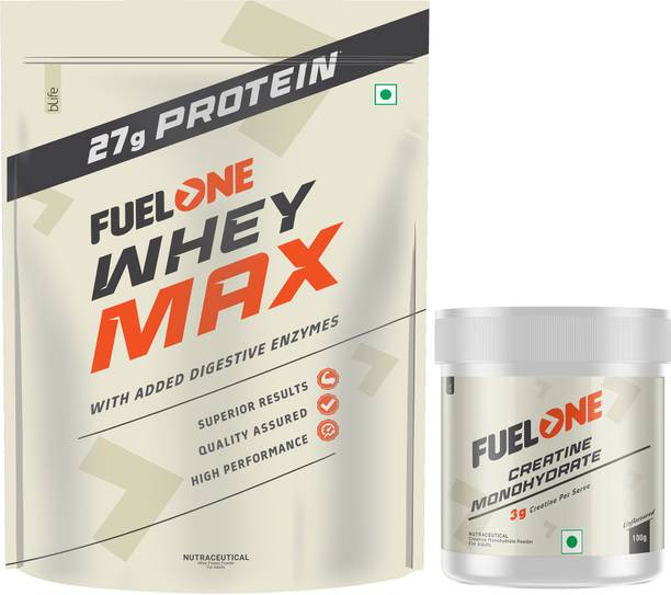 FUELONE Whey Max, Whey Protein Concentrate & Whey Isolate, 27g Protein & Creatine Whey Protein