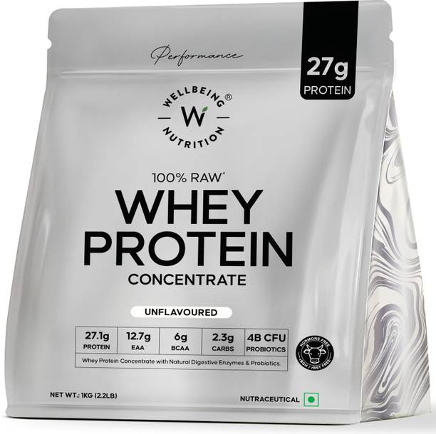 Wellbeing Nutrition 100% Raw Whey Protein Concentrate, 27g Protein, 12.7g EAA, 6g BCAA Whey Protein
