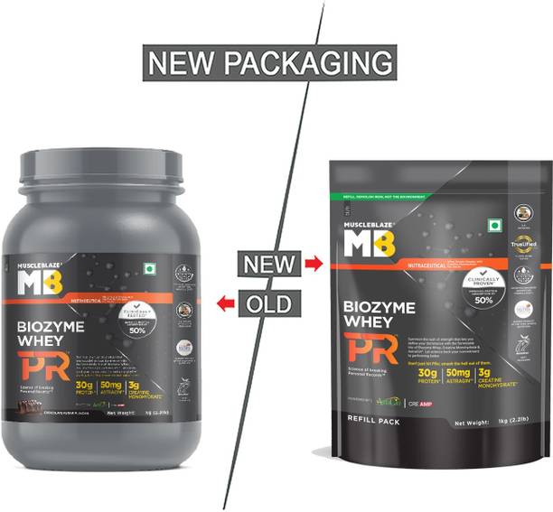 MUSCLEBLAZE Biozyme PR with 30g Protein Refill Pack, Creatine Monohydrate Whey Protein