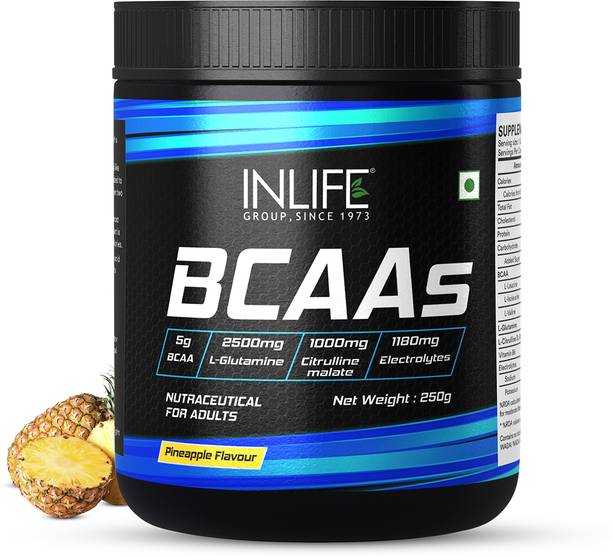 INLIFE BCAA Branched Chain Amino Acids for Men Women BCAA (250 g, Pineapple) BCAA
