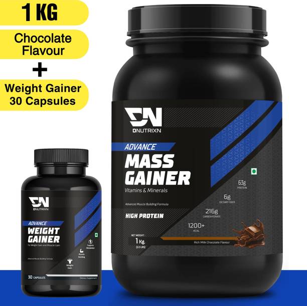 DNUTRIXN Advance High Protein Mass Gainer |Protein 63G | Calorie 1200+Kcal |Multivitamin+ Weight Gainers/Mass Gainers