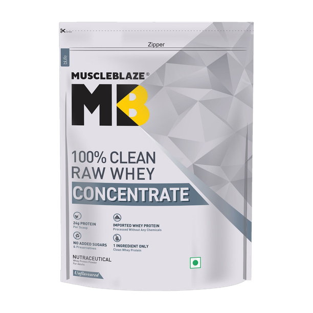 MUSCLEBLAZE 100% Clean Raw Concentrate | 24g Protein per Scoop | Easy to Digest Whey Protein