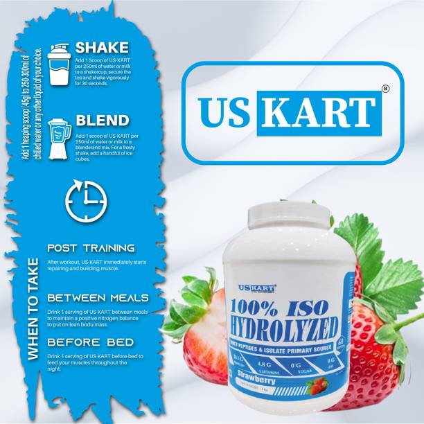 US KART 100% Hydrolyzed Whey Peptides & Isolate Primary Source Powder, 2KG Strawberry Whey Protein