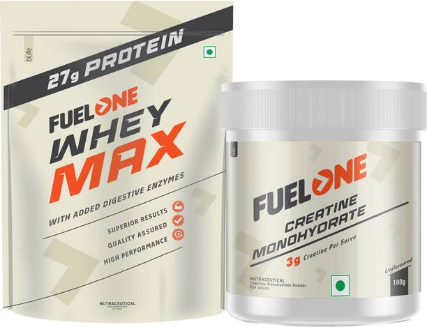 FUELONE Whey Max, Whey Protein Concentrate & Whey Isolate, 27g Protein & Creatine Whey Protein