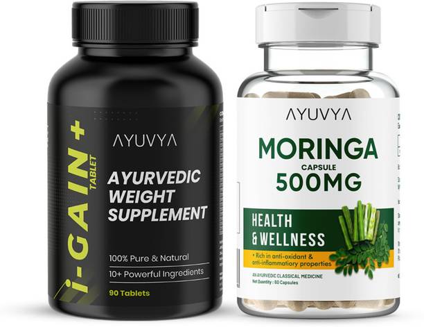 Ayuvya i-Gain+ & Moringa Capsules, for improved Appetite, immunity, & Weight Management Weight Gainers/Mass Gainers