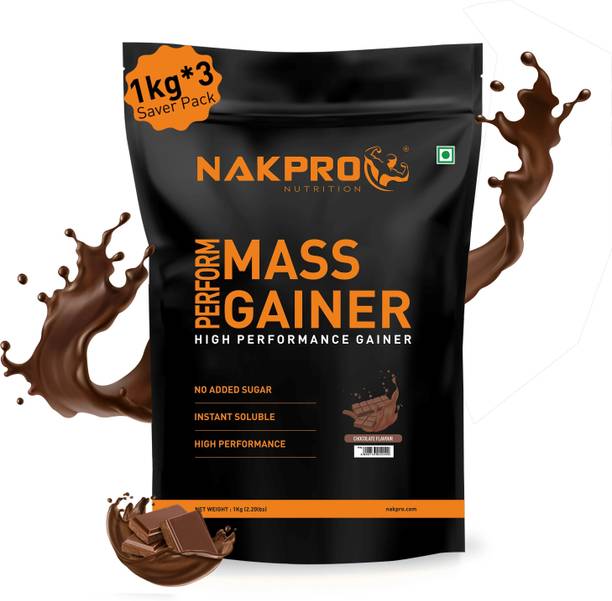 Nakpro Perform MassGainer High Protein&High Calorie Protein Powder 1kg*3(3Kg Chocolate) Weight Gainers/Mass Gainers