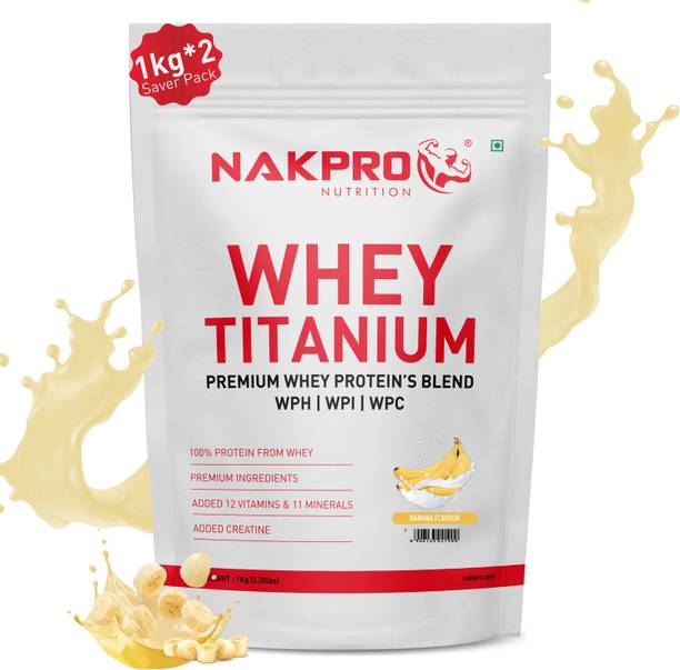 Nakpro TITANIUM Tri BlendWheyProtein Hydrolyse,solate&Concentrate-2Kg(1Kg*2Pouches)Banana Whey Protein