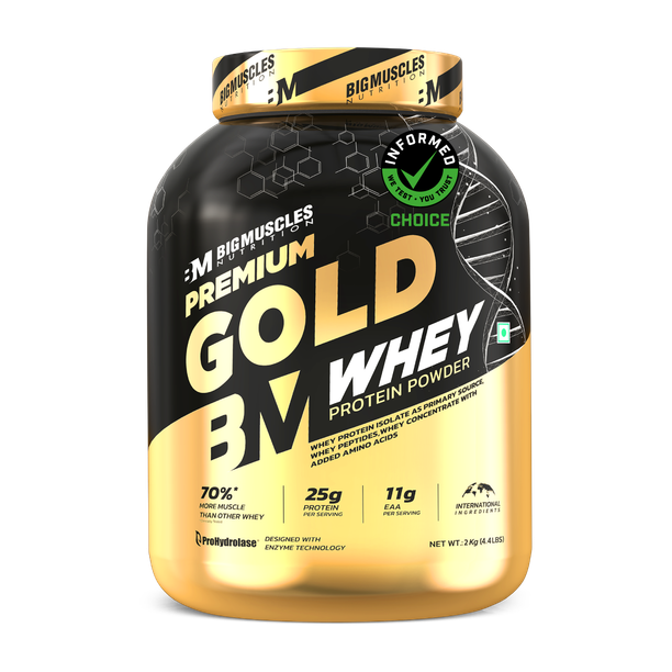 BIGMUSCLES NUTRITION Premium Gold Whey | 25g Protein Per Serving, 0g Sugar,5.5g BCAA Whey Protein
