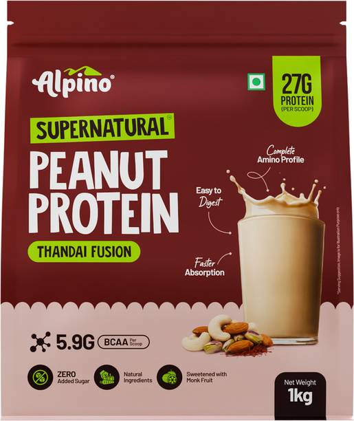ALPINO 27g Protein Supernatural Peanut Protein Powder Thandai Fusion 1kg-Roasted Peanut Plant-Based Protein