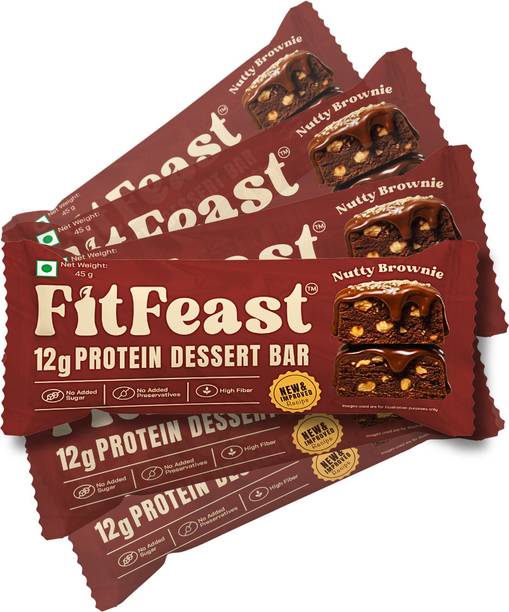 FitFeast Nutty Brownie Protein Dessert Bar | 12g High-Quality Whey Protein Protein Bars