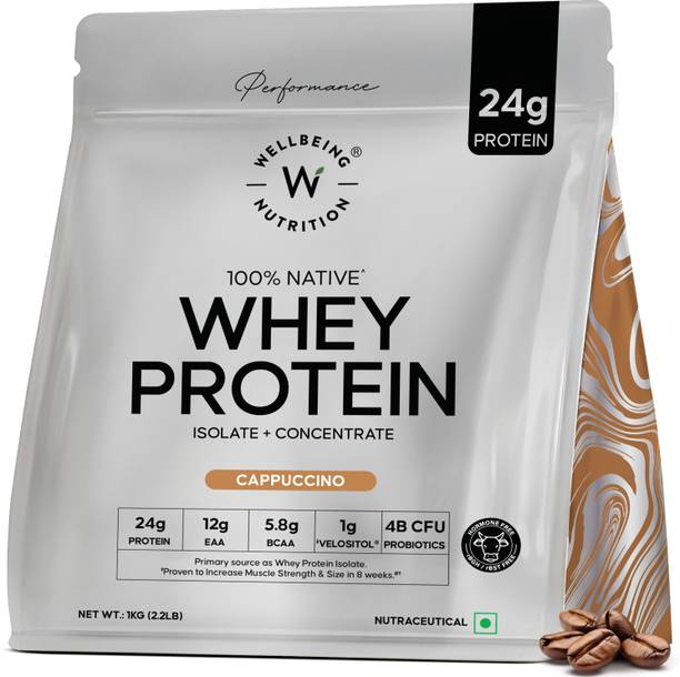 Wellbeing Nutrition Whey Protein Isolate + Concentrate, 24g Protein, 12g EAA, 5.8g BCAA Whey Protein