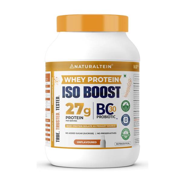 NATURALTEIN ISO BOOST – 27g Clean Protein with BC30 Probiotic | 3X Better Absorption Whey Protein