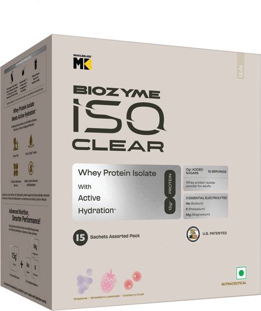 MUSCLEBLAZE Biozyme Clear Whey Isolate Protein Powder | 15g Protein per Sachet | Travel Pack Whey Protein