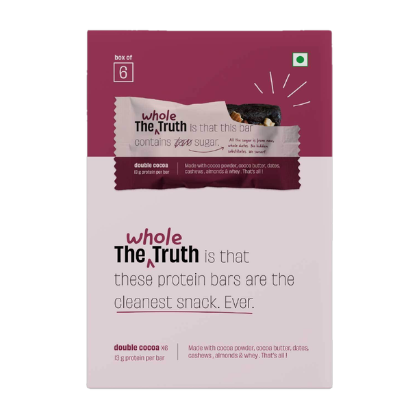 The Whole Truth Double Cocoa |13g protein | Pack of 6 Nutrition Bars