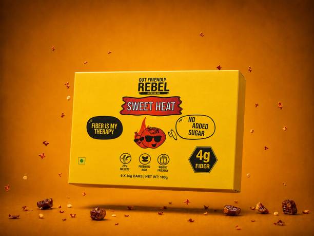 Gut Friendly Rebel Sweet Heat ( Pack of 6 x 30g ) High Fiber Gut Health Snack Bars Nutrition Bars
