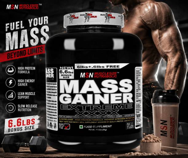 MUSCLE SIZE MSN Extreme Mass Gainer 3kg Weight Gain Supplement High Protein Creatine Weight Gainers/Mass Gainers