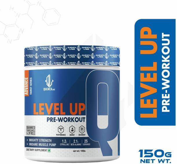 QUENCHLABZ Level up Pre-Workout 150 gm |Citrulline 1.2g|Beta-Alanine 2.1g| Pre Workout