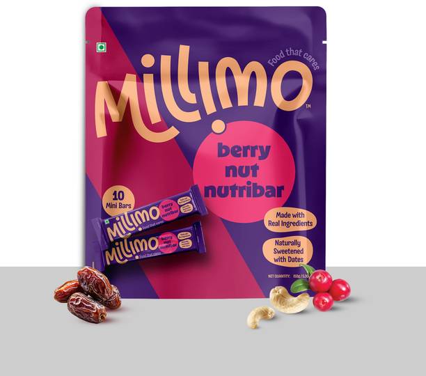 Millimo Healthy Berry Nut Nutribar | No Added Sugar | Protein & Fiber | Nutrition Bars