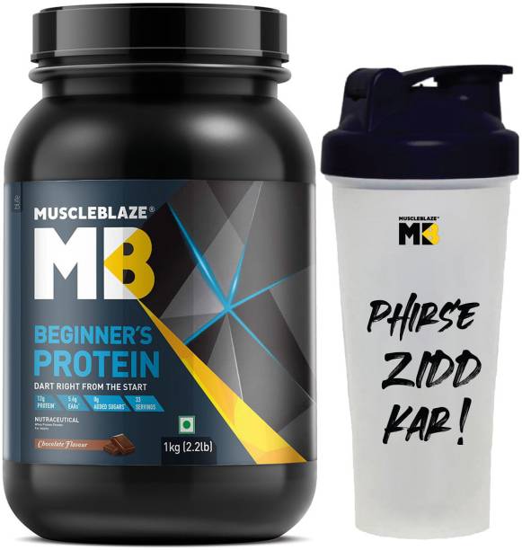 MUSCLEBLAZE Beginner's (Jar Pack), Supplement, 1 kg with 650 ml Shaker Whey Protein