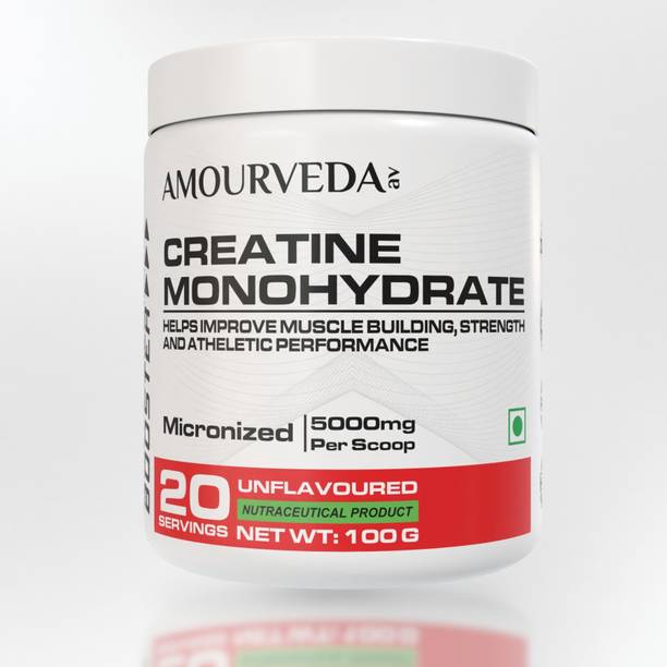 AmourVeda Creatine Monohydrate 100g | 5000mg Scoop | Unflavoured | Pure & Vegan Creatine