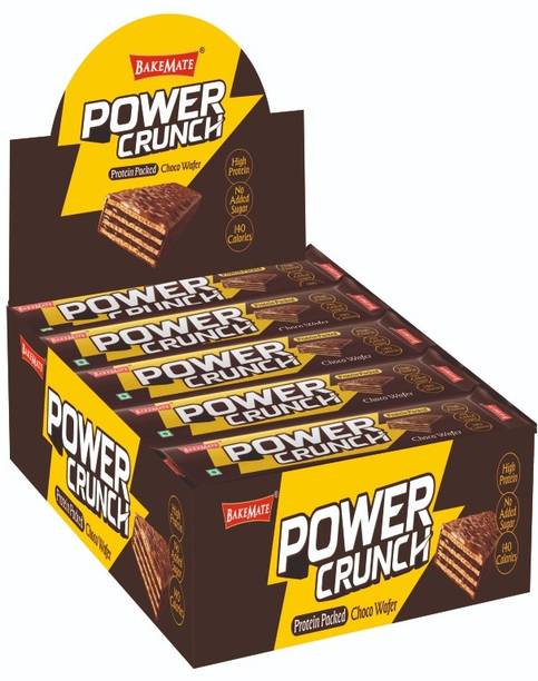 BAKEMATE Power Crunch Chocolate Wafer Bar with No Added Sugar - (Pack of 10) Protein Bars