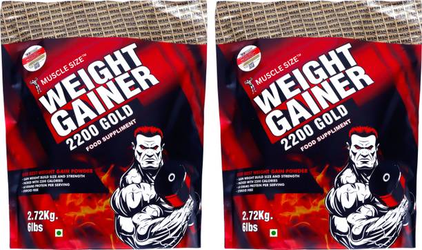 MUSCLE SIZE Weight Gainer 2200 Gold Food Supplement combo pack of 2 (6+6lbs) Weight Gainers/Mass Gainers