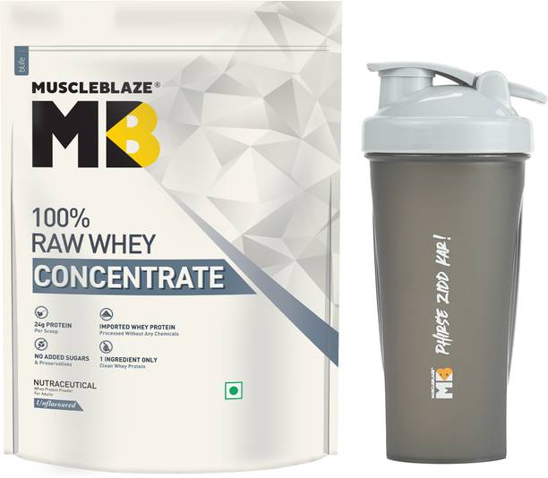 MUSCLEBLAZE 100% Clean Raw Concentrate, Light & Clean Protein & Shaker, 650 ml Whey Protein