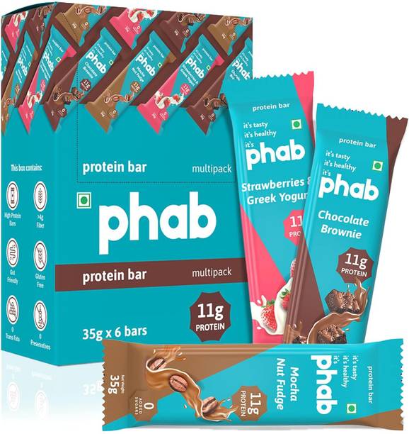 Phab Assorted 11g Protein Bar (Pack of 6), No Added Sugar, GMO Free Protein Bar Protein Bars