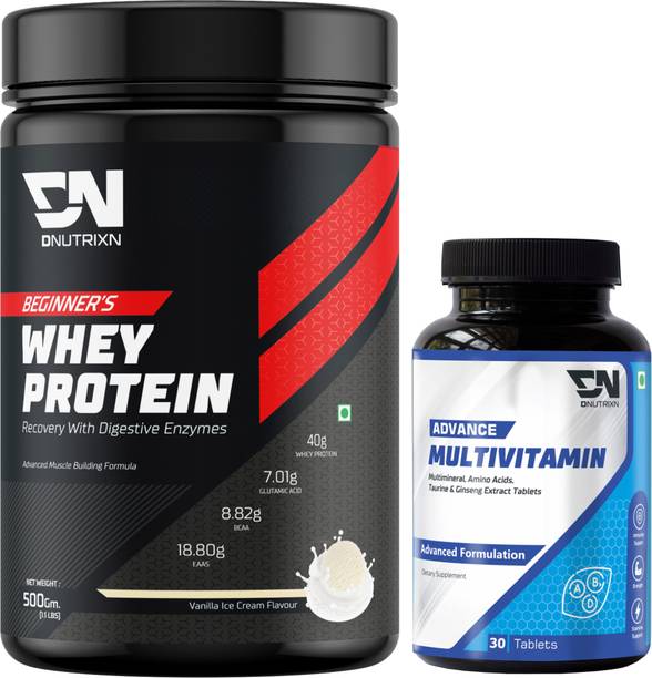 DNUTRIXN Beginner's High Whey Protein 40G & Multivitamin Tablets | Digestive Enzyme, BCAA Whey Protein