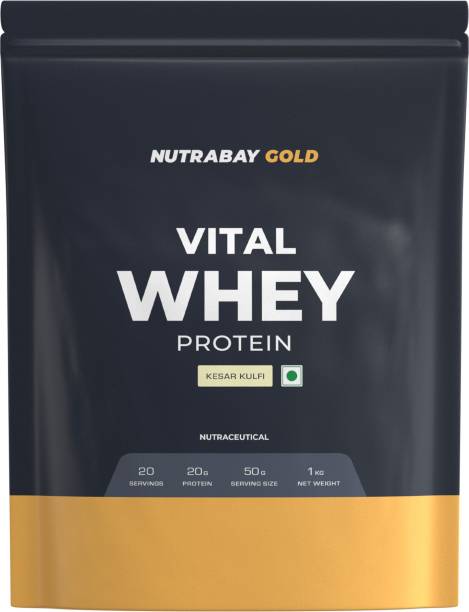 Nutrabay Gold Vital Whey Protein for Beginners, 20.4g Protein- 1kg, Kesar Kulfi Whey Protein