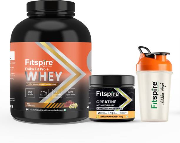 Fitspire Micronised Creatine monohydrate with Evika Fit Pro Plus Protein Combo and Shaker Whey Protein
