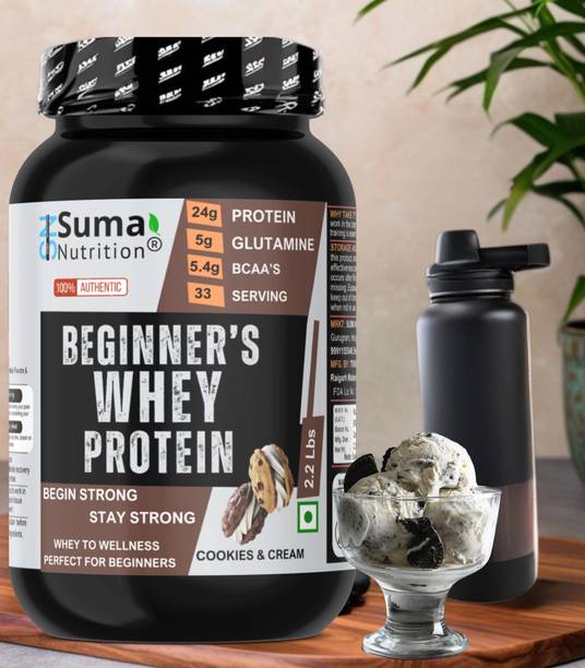 sumanutrition Beginner's Whey Protein Powder - 1Kg with Free Shaker | 0 Sugar | Muscle Growth Whey Protein