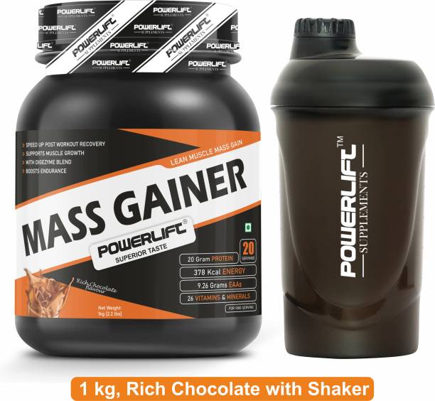 POWERLIFT for Muscle Mass Gain with Shaker, High Protein with Multivitamins Weight Gainers/Mass Gainers