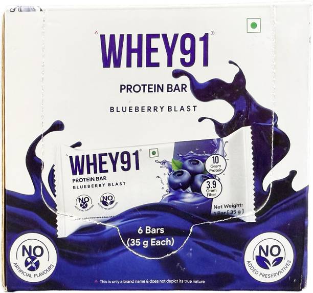 WHEY91 10g Protein, 3.9g Fiber,No Artificial Flavours, Pack of 6 Protein Bars Protein Bars
