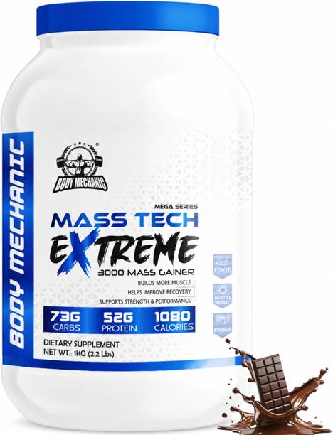 BODYMECHANIC Mass Tech Extreme 3000 Mass Gainer High Protein Advance Muscle Gain (1kg/2.2lbs) Weight Gainers/Mass Gainers