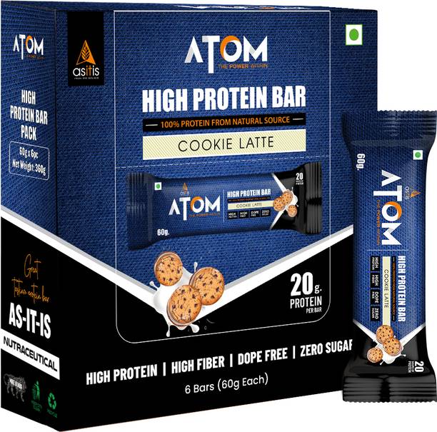 AS-IT-IS Nutrition ATOM High Protein Bar | 20g Protein | Pack of 6 (60g x 6)| Protein Bars
