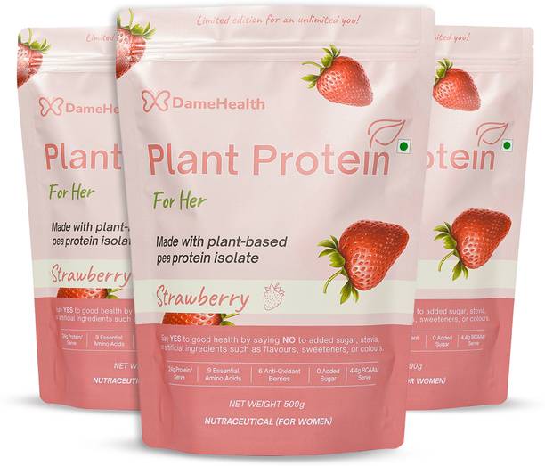 dame health Women’s Plant Protein 24g/Serve - 500gm Pack of 3 100%Natural Safe Pea Isolate Plant-Based Protein