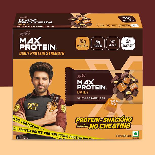 RiteBite Max Protein Daily Salt & Caramel 10g Protein Bars with 5g Fiber, No Cholesterol & Trans Fat Protein Bars