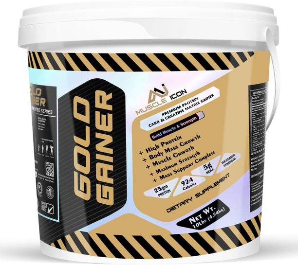 MUSCLE ICON GOLD MASS GAINER PREMIUM PROTEIN CARB & CREATINE MATRIX GAINER (10lbs) Weight Gainers/Mass Gainers