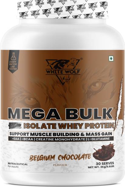White Wolf Mega Bulk Whey Protein 3kg Belgium Chocolate | Mass Gainer | 30 Servings Weight Gainers/Mass Gainers
